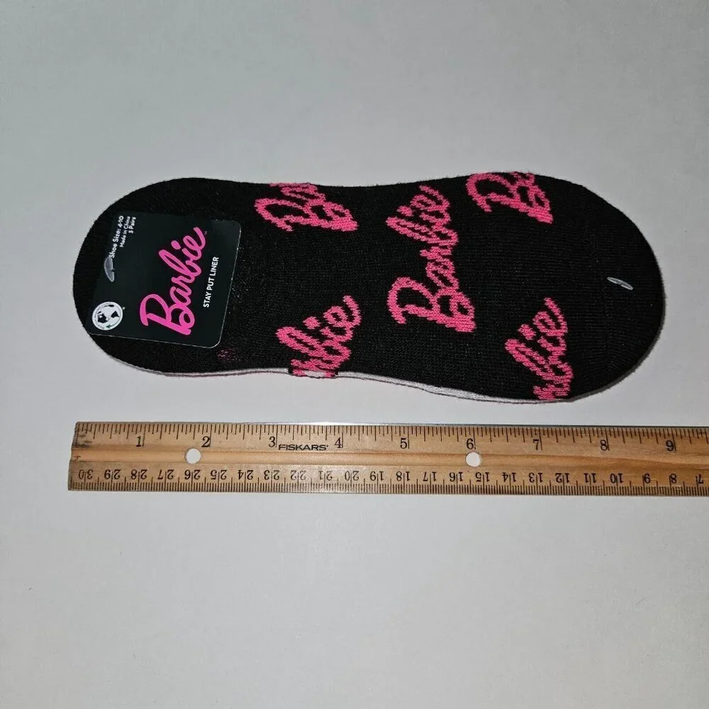 NEW 3 Pairs Barbie Stay Put Liner Socks Women's Shoe Size 4-10 Lot Pink Black